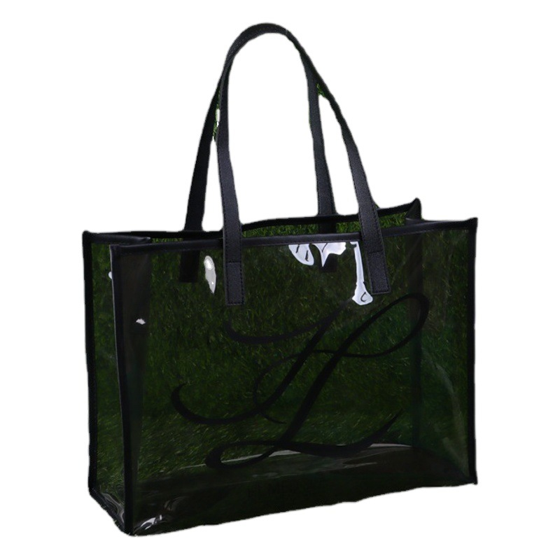 New Pure Black Simple INS Style PVC Bag Student Leather Hand Shoulder Bag Plastic Gift Shopping Bag