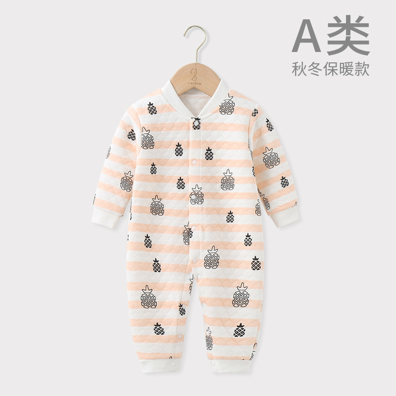 Picture of Baby Jumpsuit Pure Cotton Quilted Crawling Suit Pajamas Seamless Set Unisex Baby Romper Autumn and Winter Outfit Cartoon Pattern