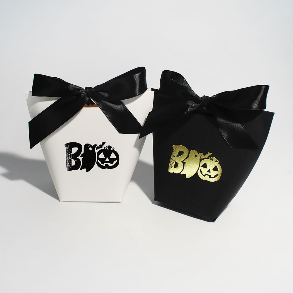 Black BOO Pumpkin Ghost Halloween Candy Box Kids Theme Party Gift Box Candy Box in stock