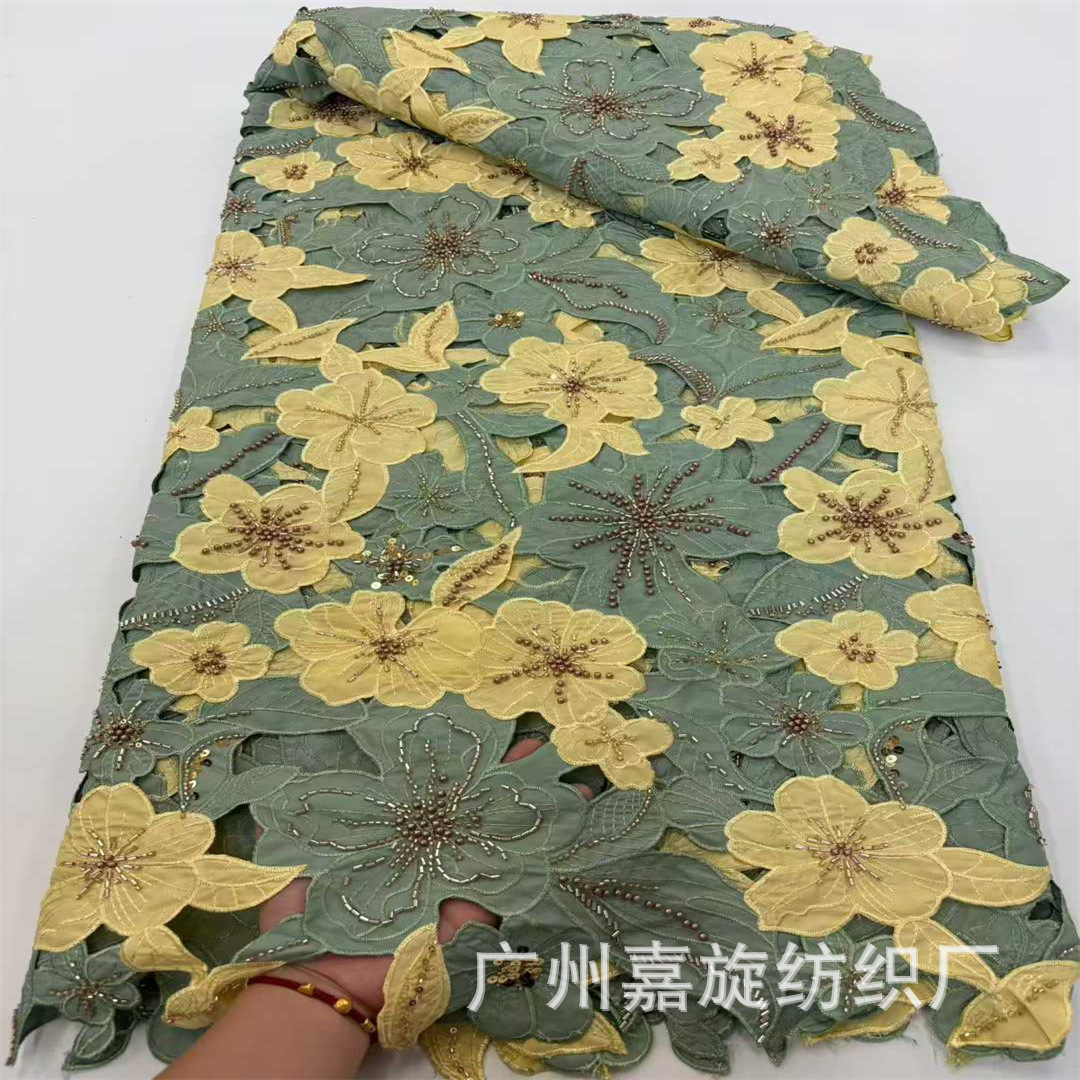 Flower Pattern Embroider Heavy Beading Sequins African Lace Fabric High-End Dress Cheongsam Dress Fabric Lace