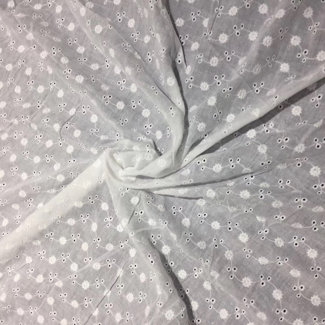 Cotton Hollow Embroidery Fabric Small Hole Daisy Row Hollow White Thin Texture 9088 Bottom Spring and Summer Lace Cloth