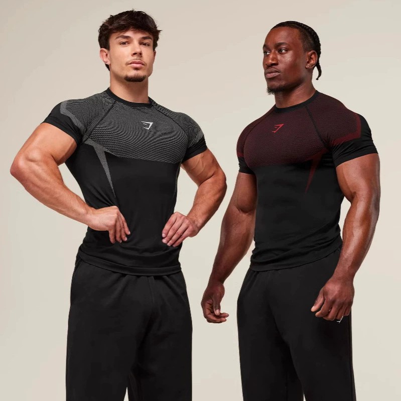 American trendy brand YOUNGLA casual sports fitness running jogging men's stretch T-shirt training tight suit for export sales