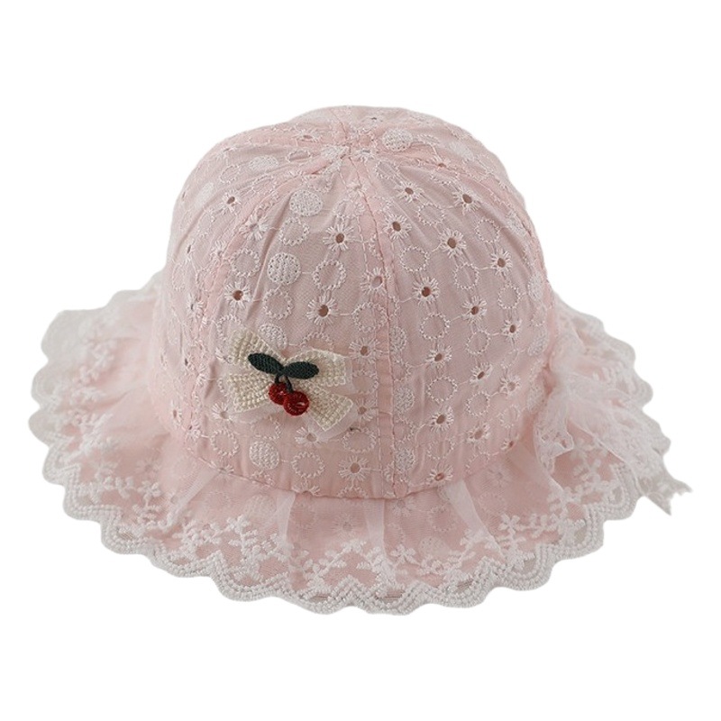 Little Cherry baby hat Spring and Autumn new baby girl princess hat lace fisherman hat sun protection cute basin hat