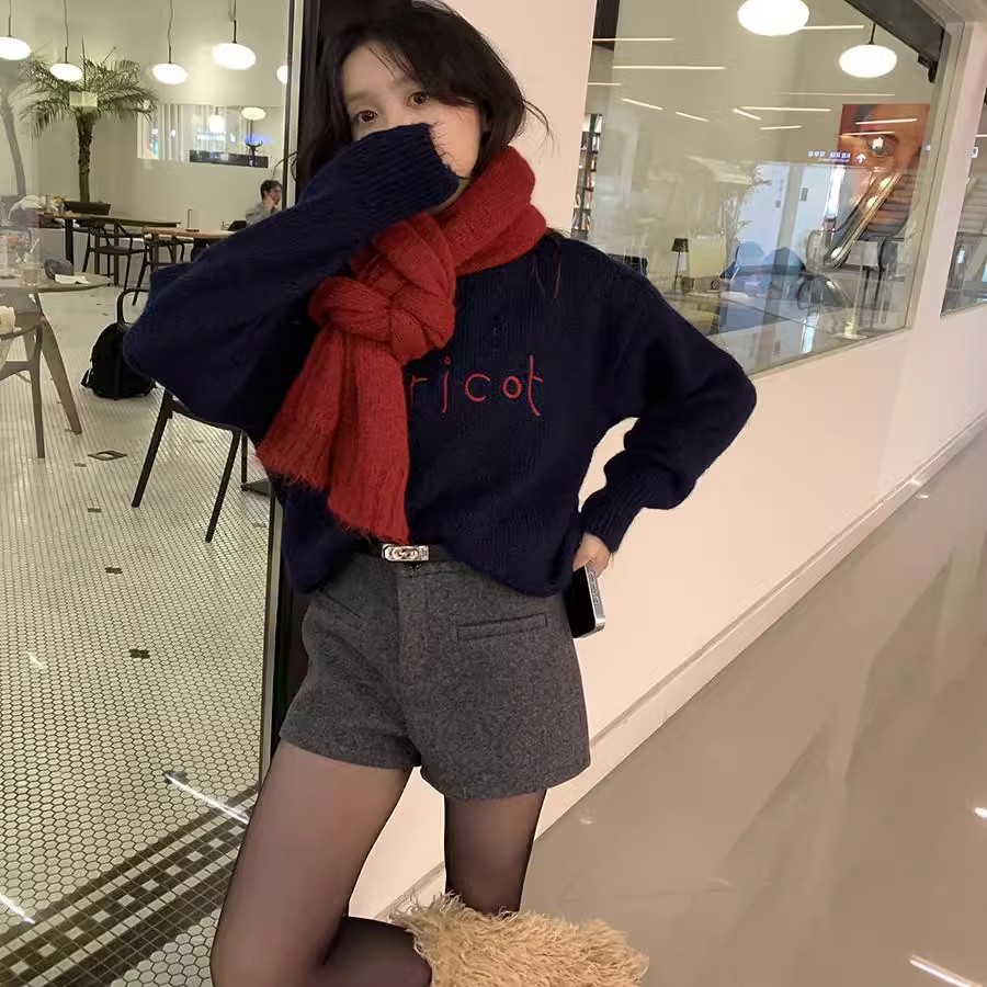 Hot Girls Solid Color High Waist Slimming Woolen Suit Shorts 2024 Casual All-match Straight Outer Wear Hot Pants Meter Shorts
