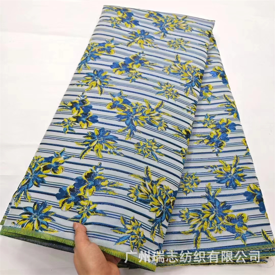 Yarn-dyed striped embossed flower fabric African dress skirt Jacquard embroidered fabric Jacquard lace fabric