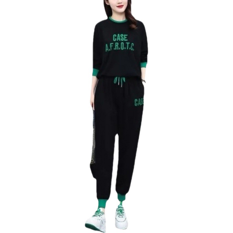 New Large Size Women's Spring and Autumn Sports Suit Loose Slimming Fashionable Casual Stylish Sweatshirt Age-reducing Two-piece Set