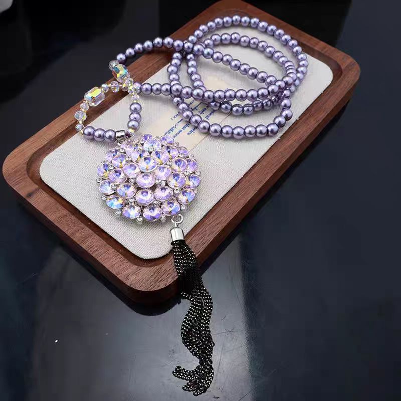 Purple Qi Donglai Flower Tassel Woolen Chain Simple Rich High-end Necklace Women's Autumn and Winter Long Elegant Joker