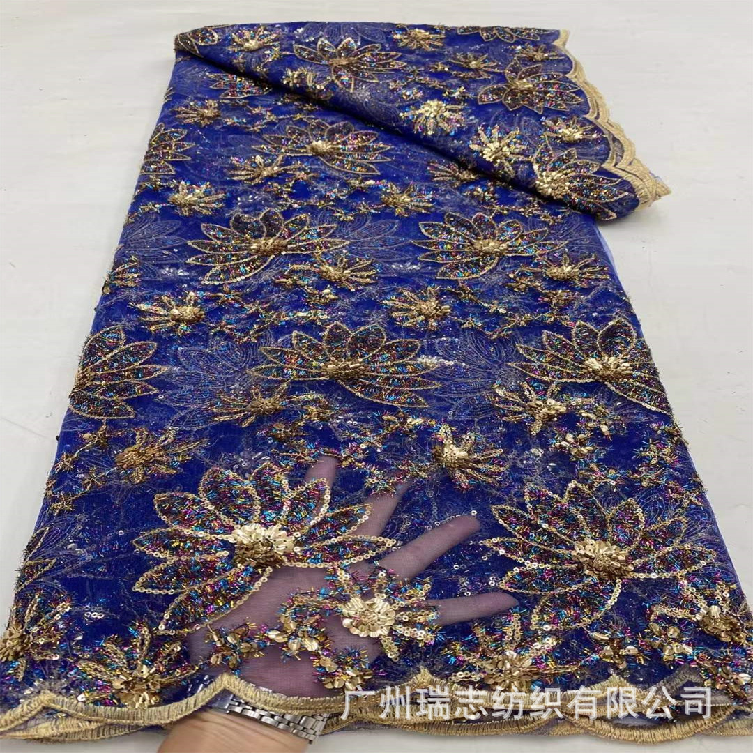 New African Gold Tile Lace Fabric Multicolor Ethnic Style Clothing dress Fashion Sequin Embroidered Fabric