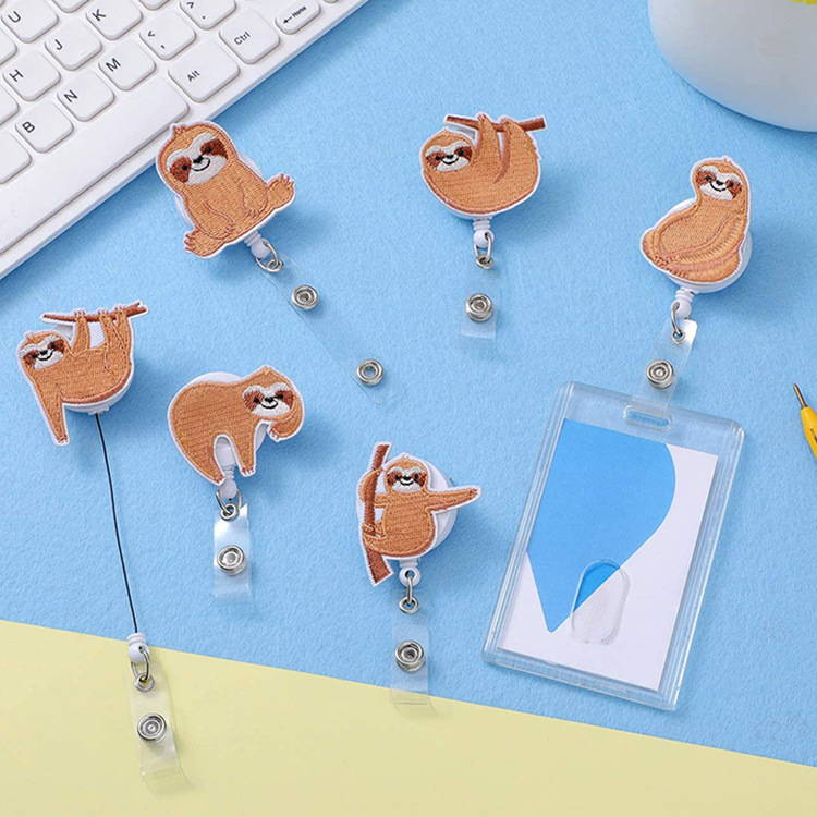 Picture of Amazon spot hot-selling felt embroidery sloth telescopic easy pull-up easy pull-up easy pull-up cloth sticker badge buckle