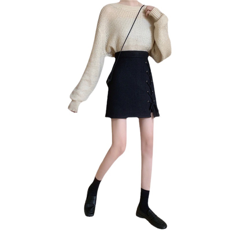 2021 Summer All-match Design Sense Strap Short Skirt High Waist Anti-glare A- line Skirt Slimming Skirt Hip Skirt