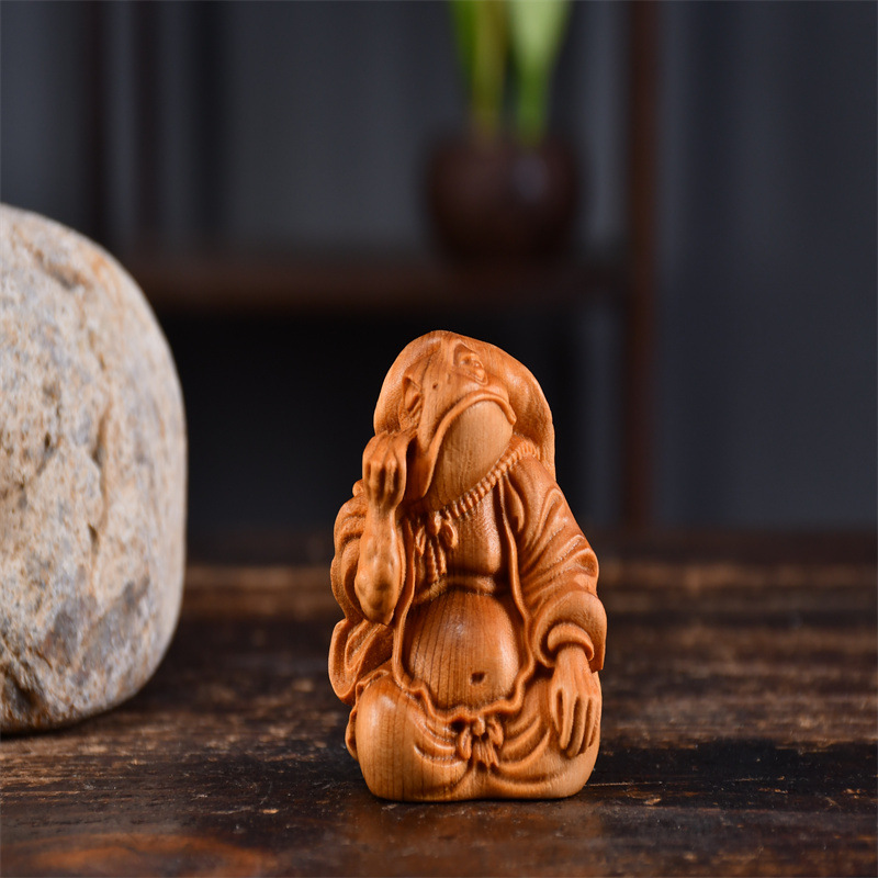 Picture of Thuja Wood Carving Golden Toad Talented Ninja Turtles Crafts Carry-on Play Creative Men's Hand-made Desktop