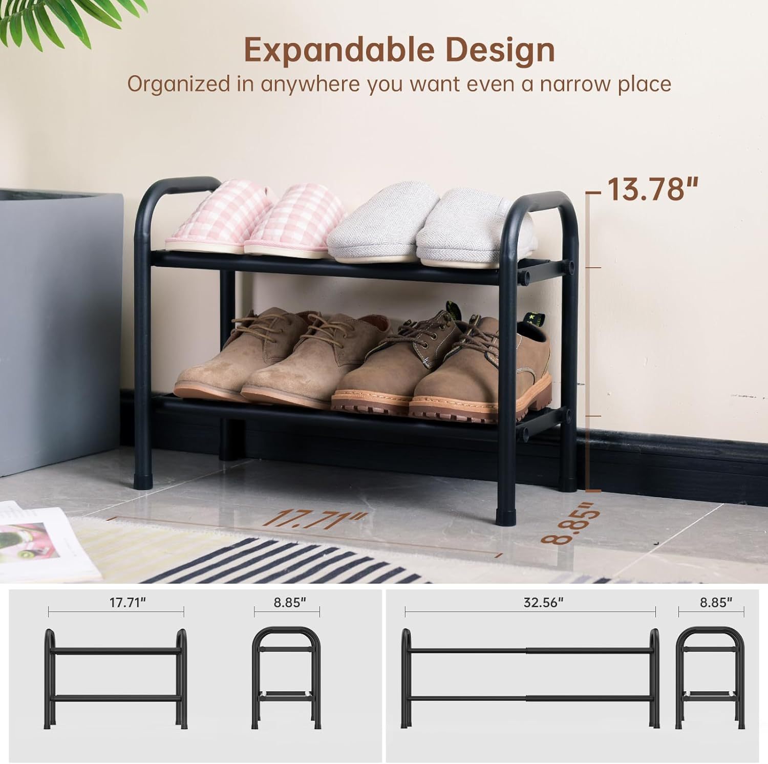 Picture of Stackable retractable shoe rack stainless steel doorway simple storage dormitory assembly slippers shoe rack durable