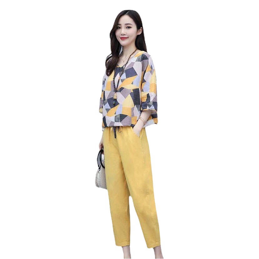 Fashion suit Ladies 2025 Summer New Arrival plus size Stylish Chiffon Elegant Loose Slimming Casual Two-Piece Set