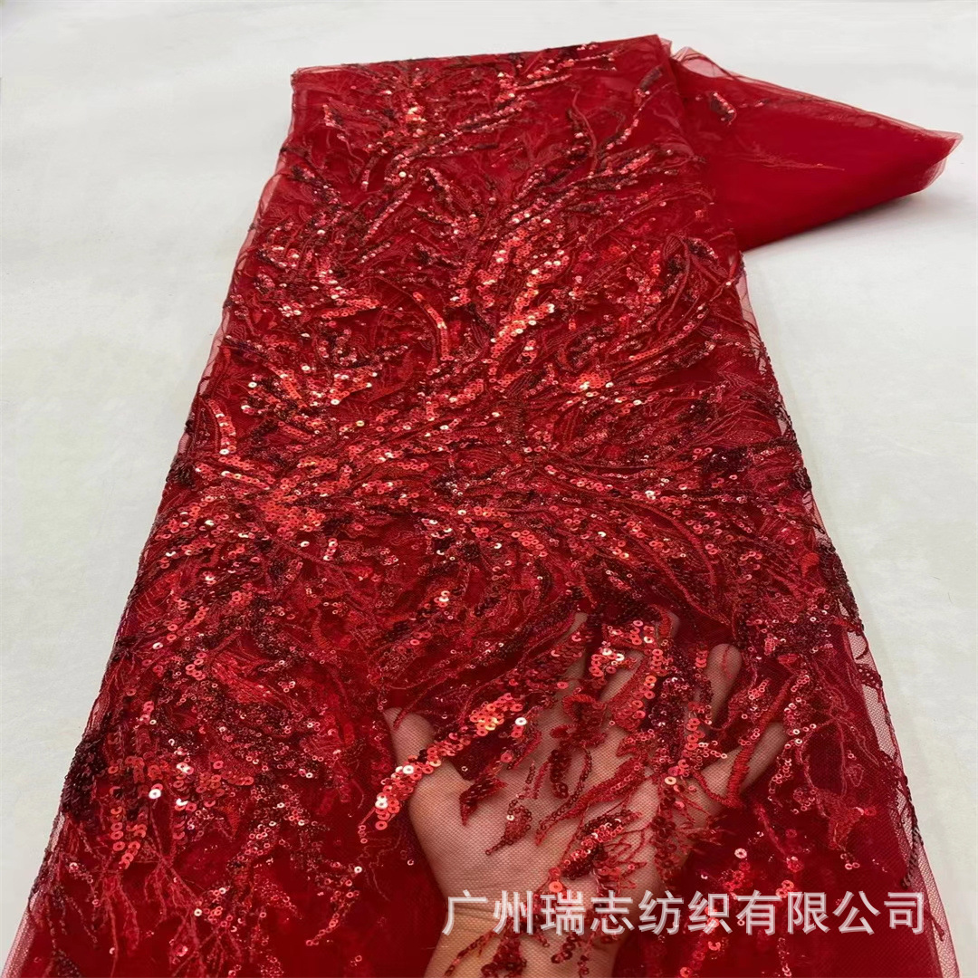 2024 new sequined bead tube wedding bridesmaid dress fabric European and American bridal party dress cheongsam fashion embroidered cloth