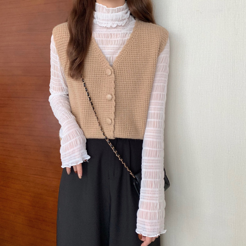 Picture of V-Neck Knitted Vest Women's Spring and Autumn 2024 New Loose Retro Waistcoat Sweater Jacket Sleeveless Top