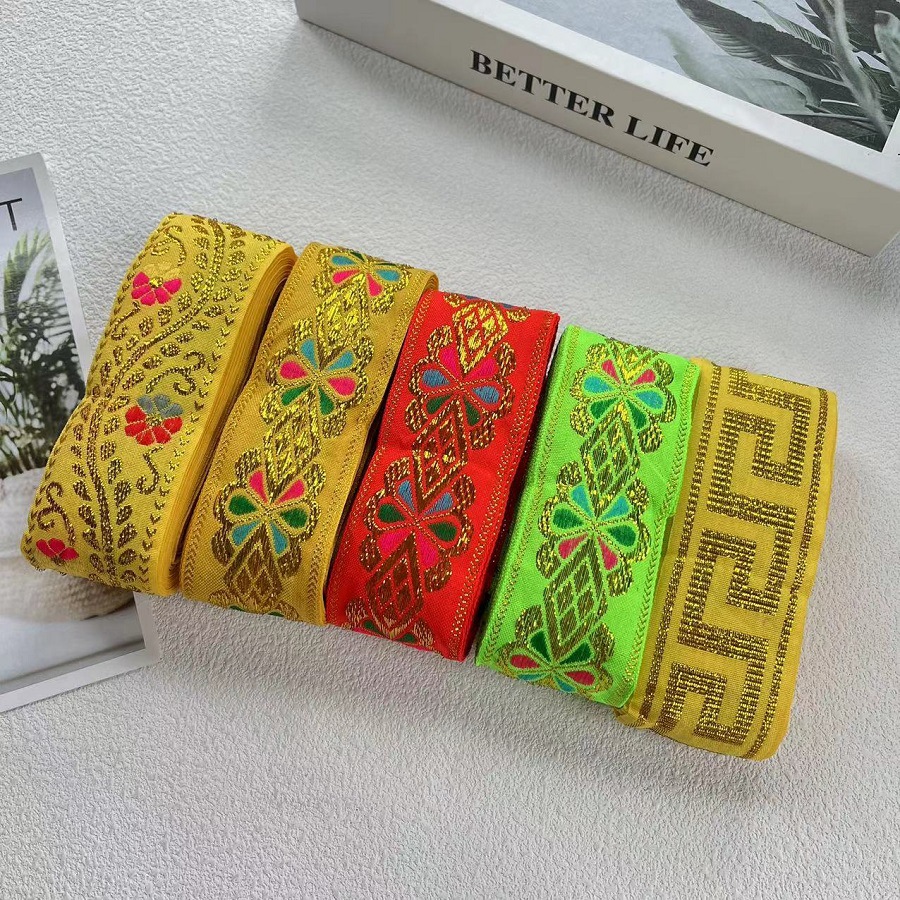 Jacquard Ribbon Ethnic Lace Golden Flowers Guizhou Buyi Clothing Accessories SH-3157 4.5CM Wide