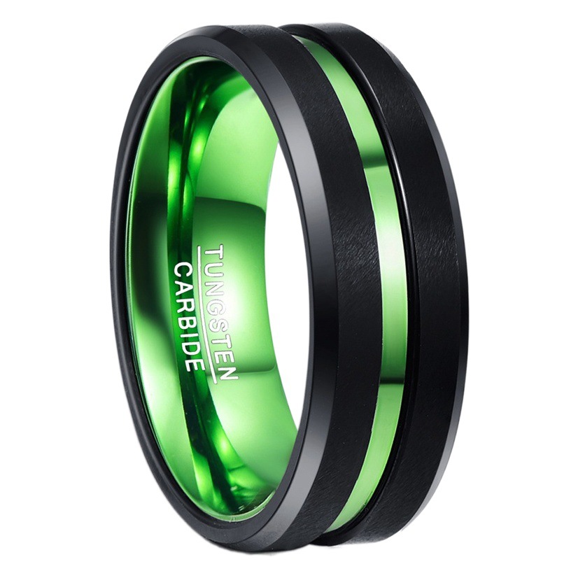 European and American 8MM wide flat single groove green men's tungsten steel ring US size 6-14 in stock a generation of hair