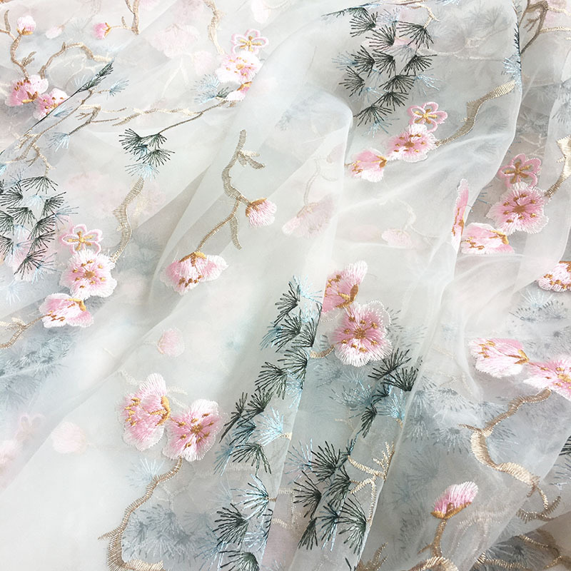 New Guofeng Organza Plum Blossom Embroidery Women's Girls' Skirt suit Clothing Embroidered Fabric Summer Spinning Clothes