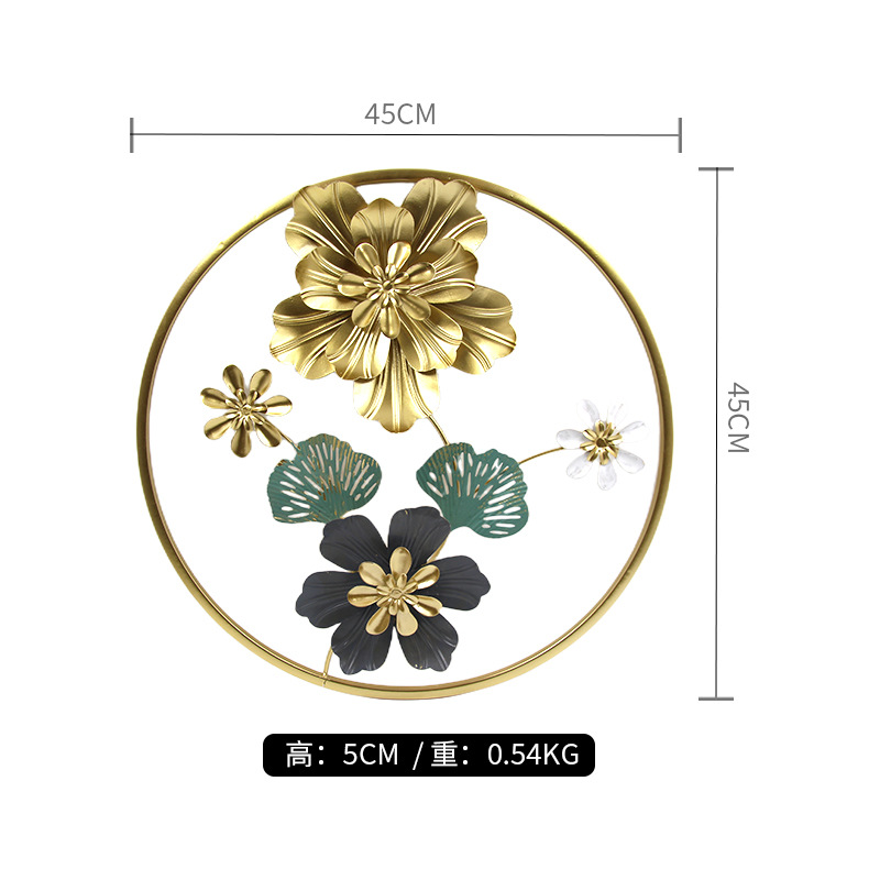 Picture of New Chinese Style Light Luxury Iron Wall Hanging Hand-painted Flower Wall Decorative Pendant for Porch Bedroom Living Room Sofa Background Wall
