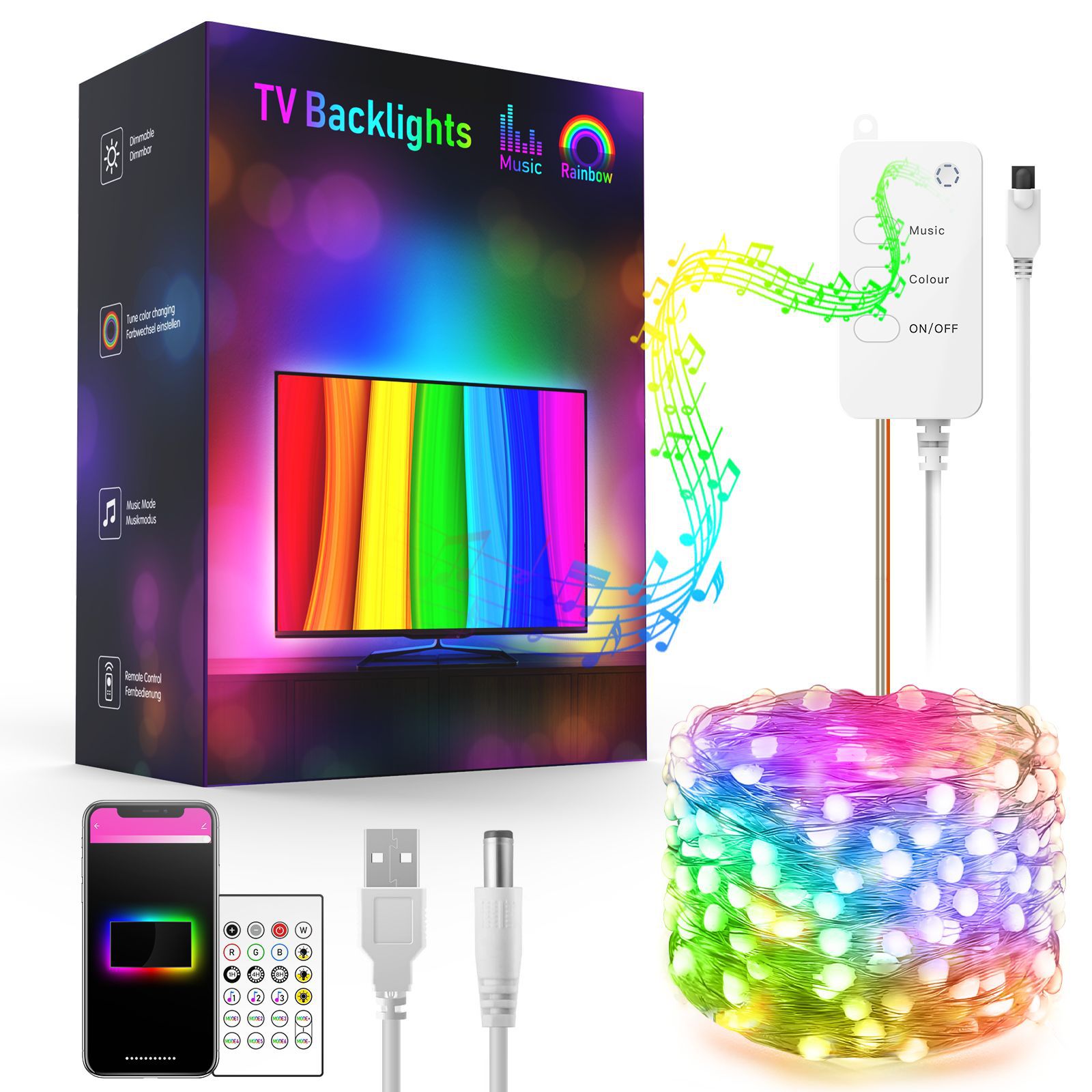 RGB LED Wifi smart TV backlight USB 5v atmosphere light with smart string 3m light strip