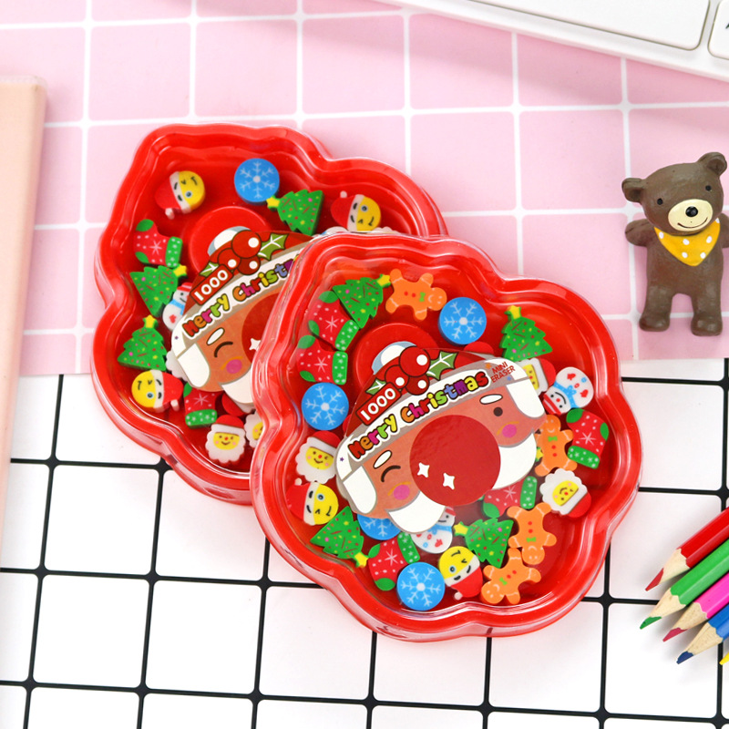 Picture of Creative Christmas small particle eraser cartoon color tray rubber stationery set Holiday Gifts Wholesale
