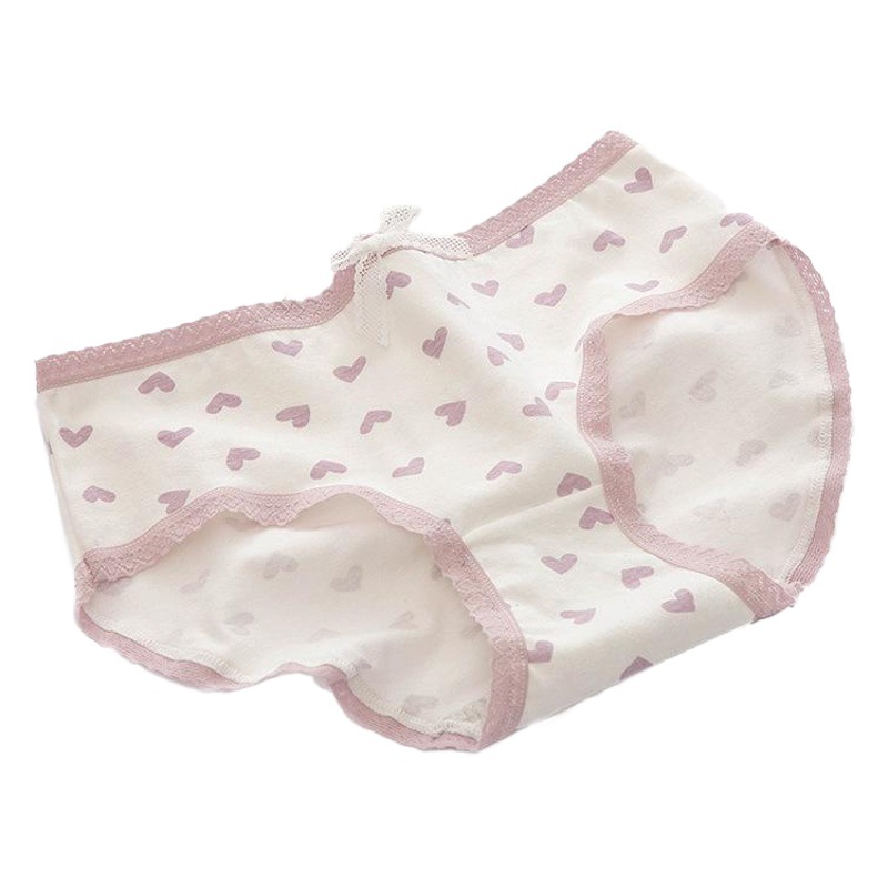 Tingweiya Taro Purple Heart Girl Underwear Women's Pure Cotton Crotch Breathable Mid-Waist Women's Underwear Briefs Fat Times