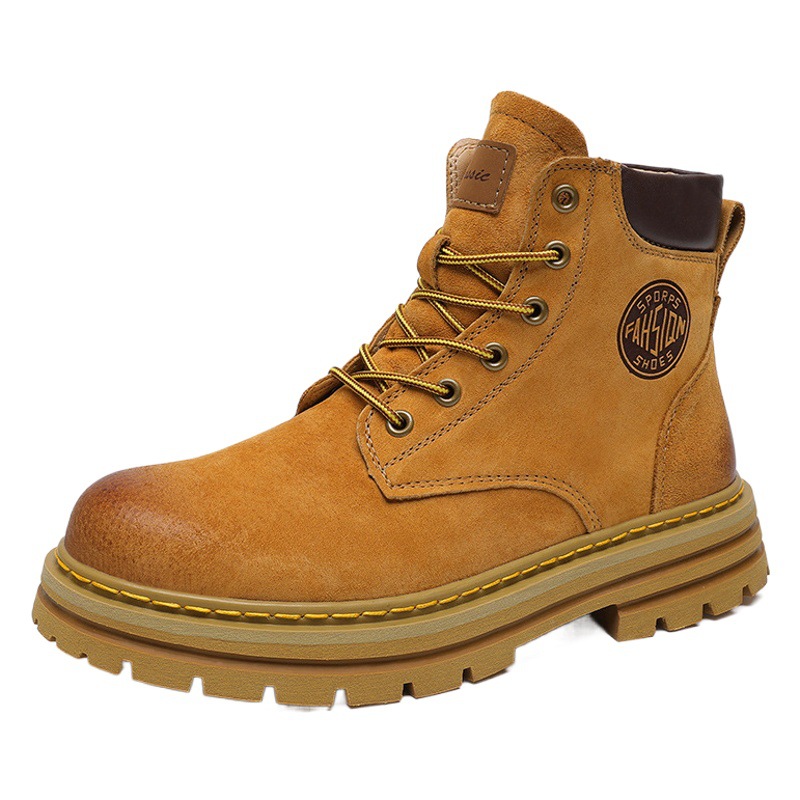 Martin Boots Men's Genuine Leather Soft Rhubarb Boots Winter British Style High-top Mid-top Tooling fleece-lined Cotton Shoes Snow Men's Boots