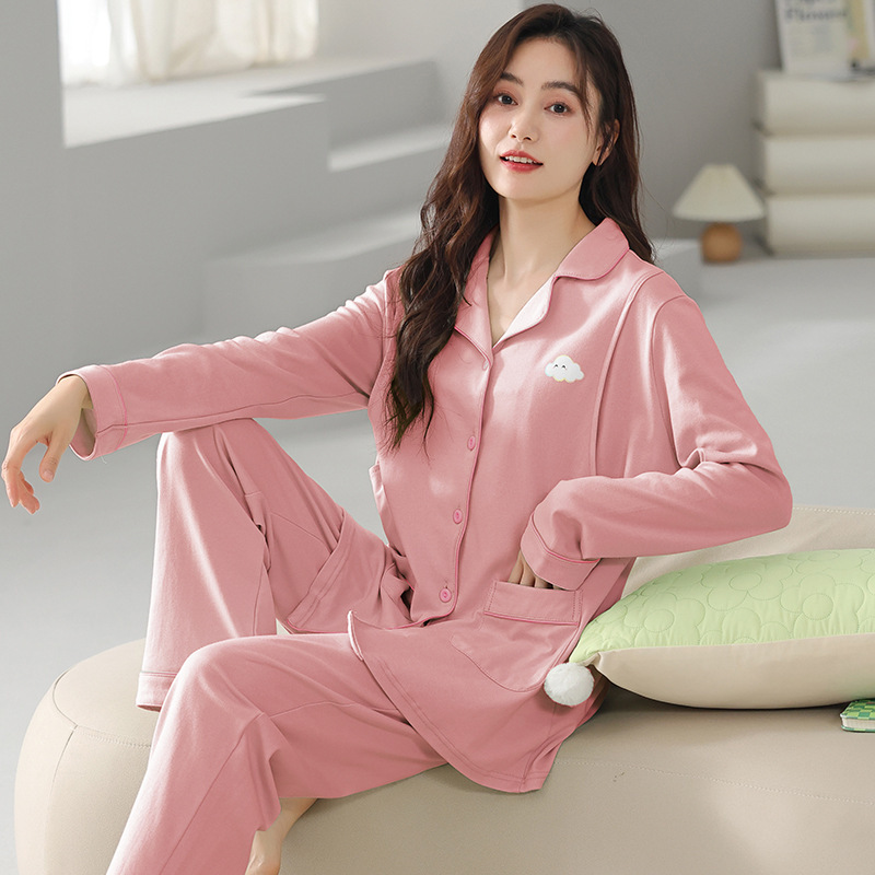 Pregnancy Postpartum Breastfeeding Spring and Autumn Cotton Long-sleeved Pajamas Autumn and Winter Monthly Clothing Female Pregnant Women Nursing Home Clothing