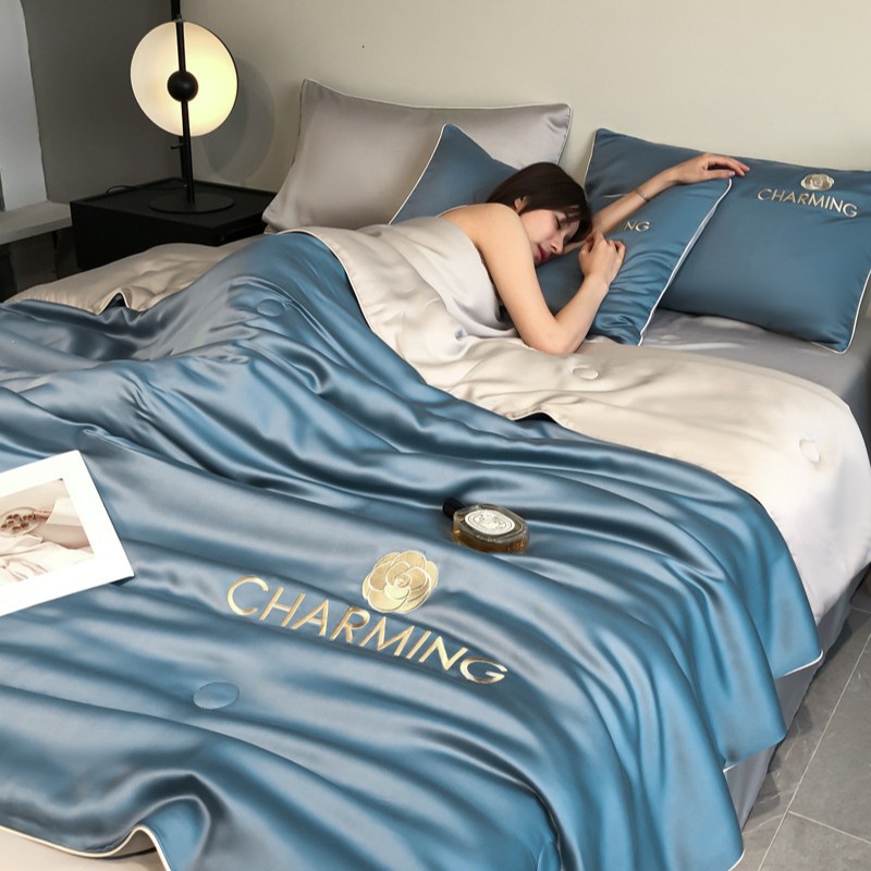 Picture of Class A Washing Ice Silk Embroidery Summer Quilt Four-Piece Set Air-Conditioned Quilt Sleeps Naked Summer Cool Quilt