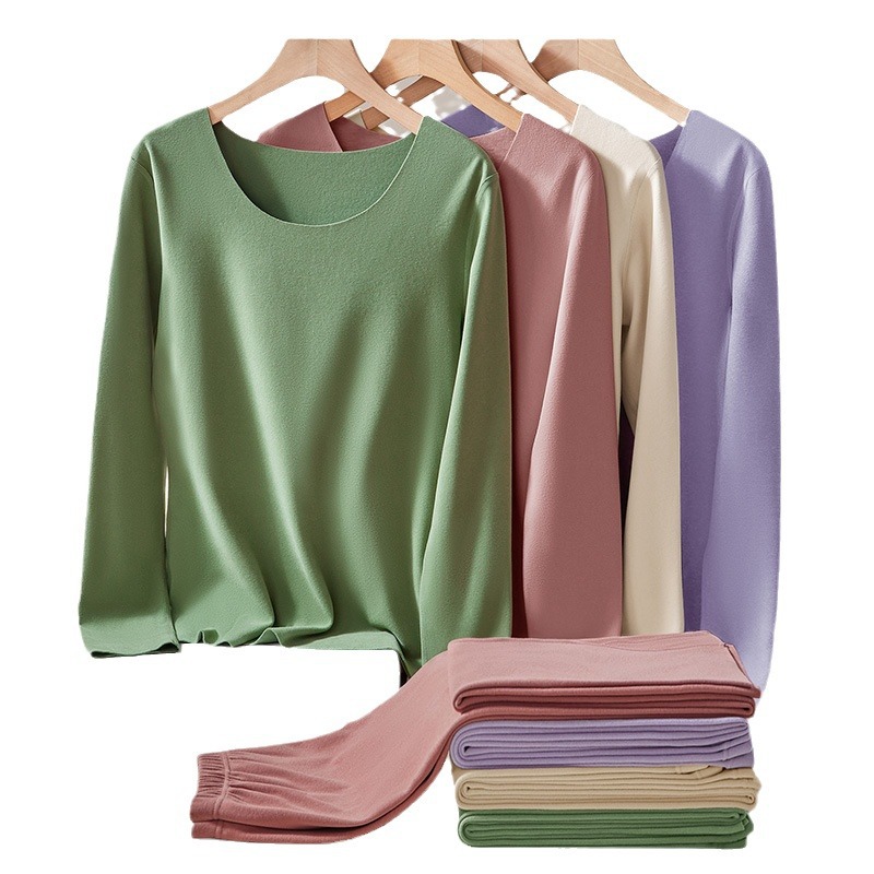 Picture of 7A antibacterial cationic ladies thermal underwear suit seamless round neck warm clothes tight autumn clothes autumn pants women wholesale