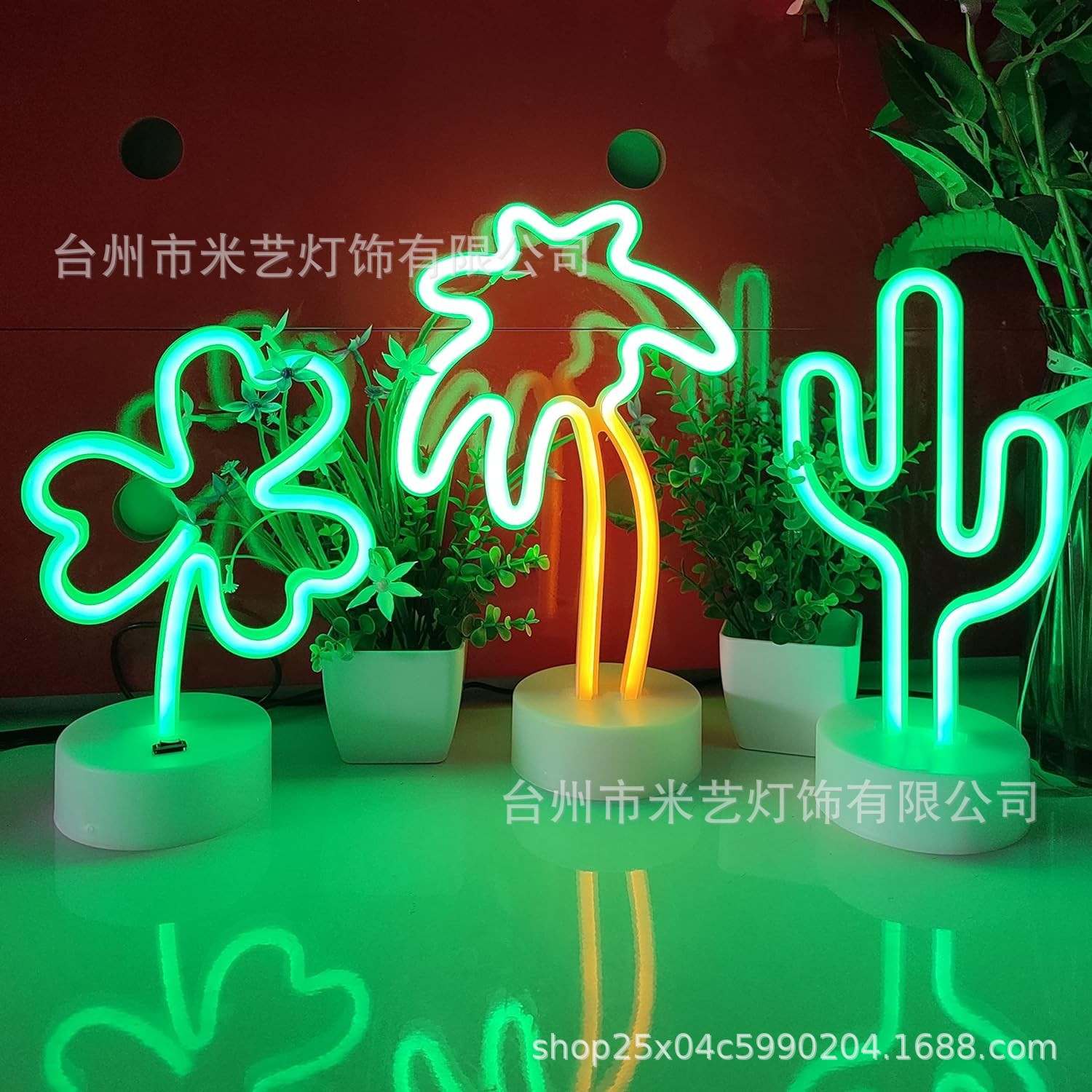 Hot selling desktop cactus neon LED atmosphere modeling table lamp cactus clover Christmas tree night light