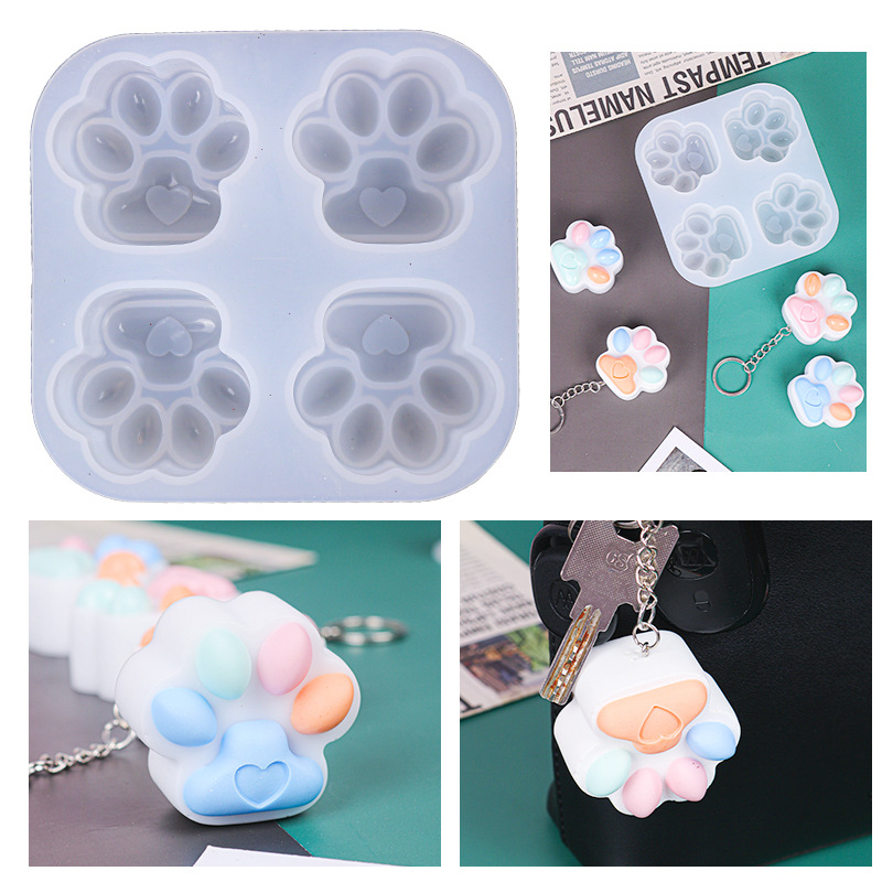 Deyi Yangyang Epoxy Mold Love Cat Claw Silicone Mold Amazon Hot Selling Keychain Jewelry Ornament