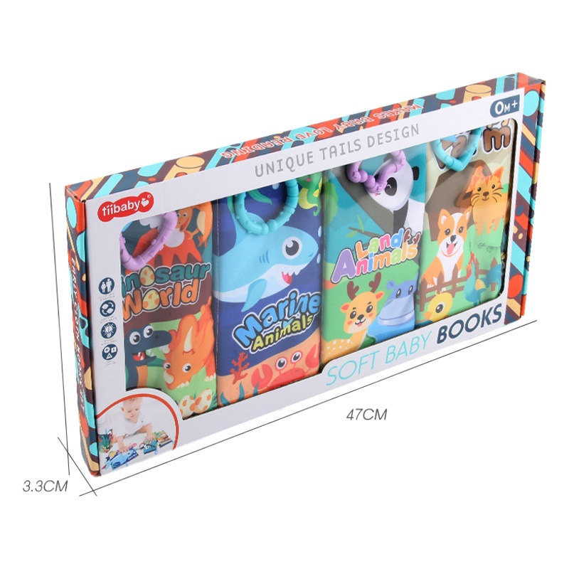 Children's Enlightenment Early Education Baby's English Palm Cloth Book Three-dimensional Tear-to-Rip with Ring Paper Animal Tail Cloth Book Toy