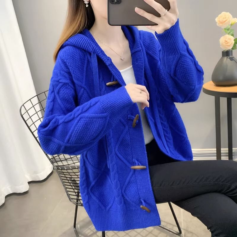 Picture of Hooded sweater coat for women 2023 new spring and autumn Korean style loose lazy style twist knitted cardigan women's top