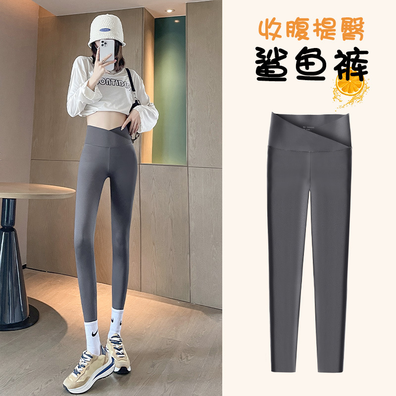 Picture of Shark Pants Nine-Point Large Size Outer Wear Barbie Leggings Cross High Waist Tummy Control Butt Lift Wholesale Leggings for Women Spring and Summer