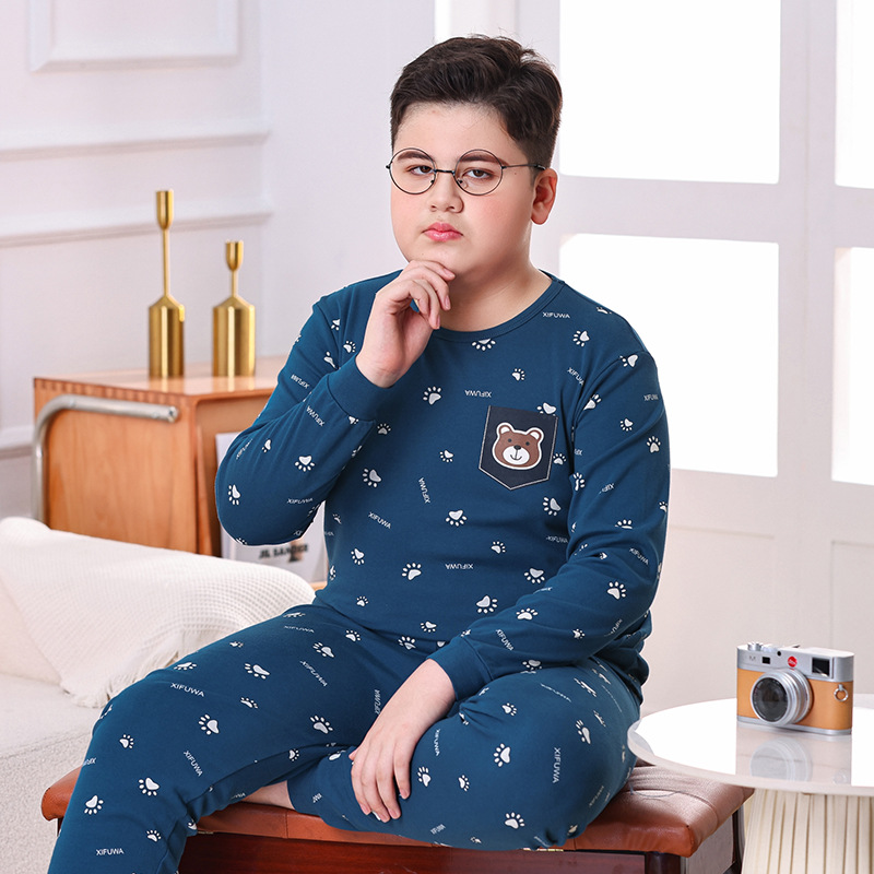 Picture of Chubby Children's Autumn Clothes and Trousers for Boys Plus Fat Plus Plus Teenage Cotton Big Boy Pajamas Children's Thermal Underwear suit