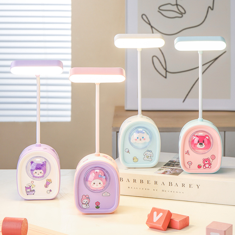 Creative Geometric Nordic Style Rechargeable Small Table Lamp Bear Cartoon Pattern Reading Eye Protection Night Light Bedroom Study Decoration