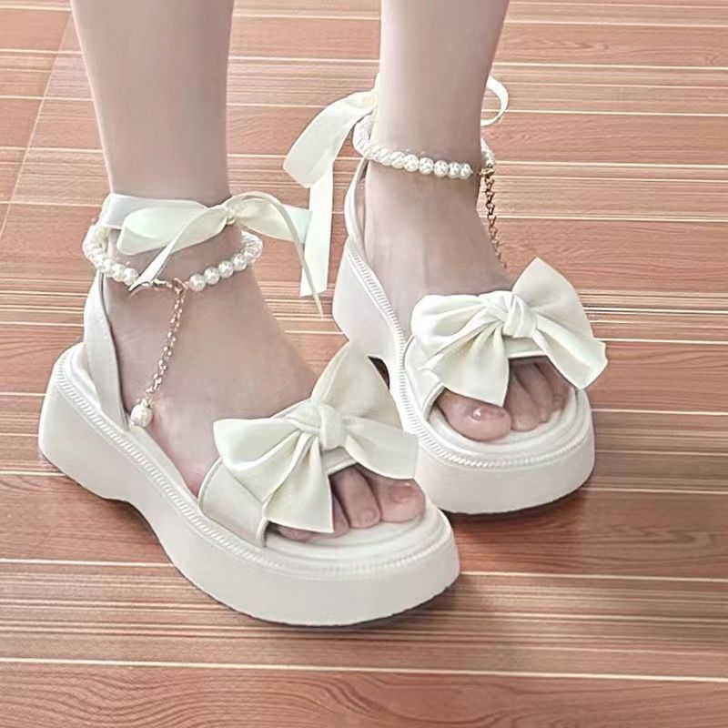 Korean style Princess Holiday sandals women's summer 2023 new bow platform fairy style dress Roman shoes
