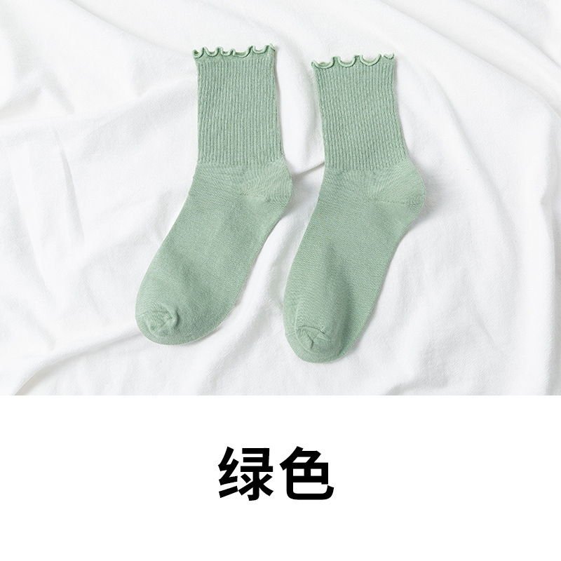 Picture of White lace socks women's mid-calf spring and autumn wooden ear socks ins trendy all-match college style Japanese jk pile socks