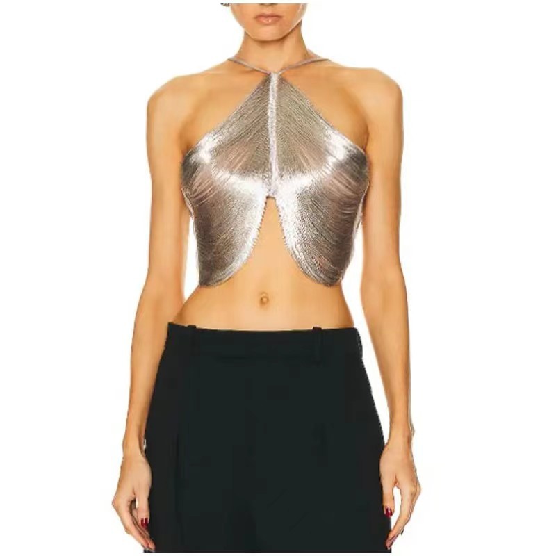 Picture of New Cross-Border Export European and American Style Sexy Off-Shoulder Camisole Asymmetrical Tassel Halter Top