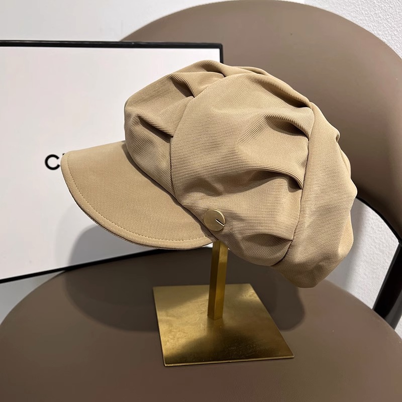 Picture of Showing Face Small Pleated Duck Tongue Beret Spring and Autumn All-match Casual Octagonal Hat Metal Label Soft Hat Street Hat Children's Trendy