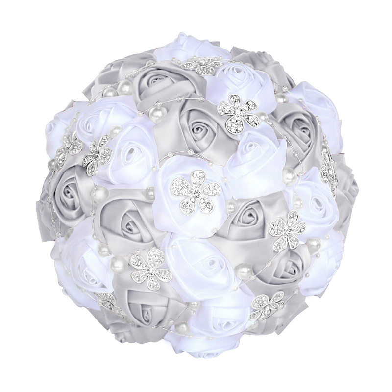 Picture of European and American Super Beautiful Ribbon Flower Wedding Supplies Bride's Hand-held Flower Five-flower Beaded Hand-held Flower Wedding Supplies Hand-held Flower