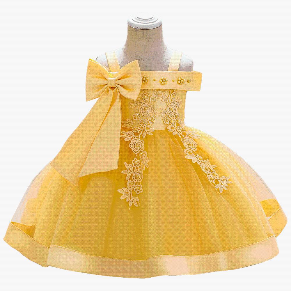 Picture of Foreign trade cross-border new children's wedding dress off-shoulder pearl embroidery girls performance princess puffy skirt summer