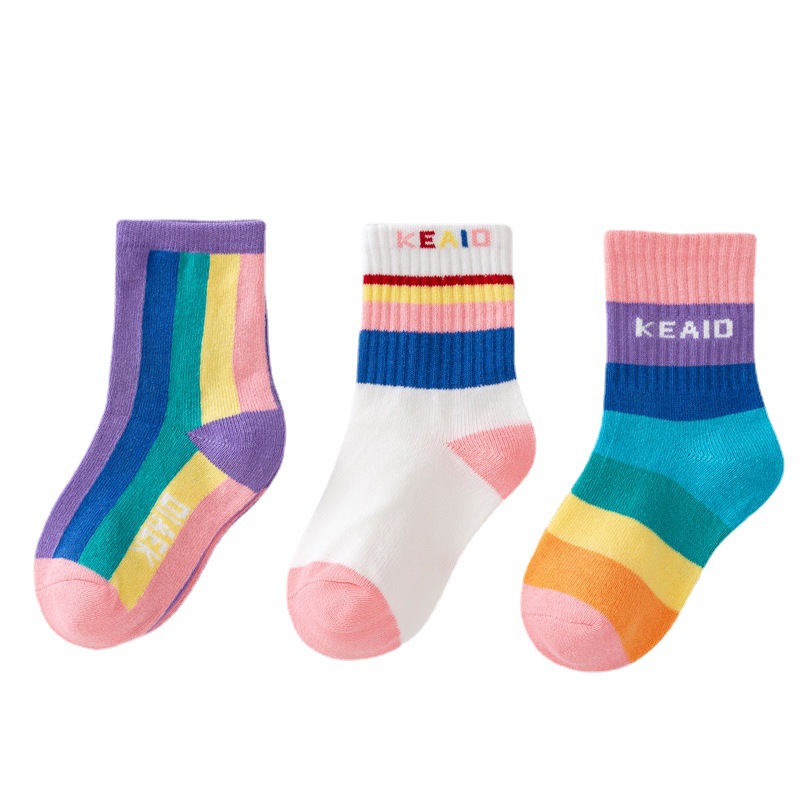 Picture of Children's Socks, Boys and Girls, Baby Mid-Calf Socks, Winter Cotton Socks, Korean Rainbow Socks, Spring & Fall Personalized Trendy Brand Socks