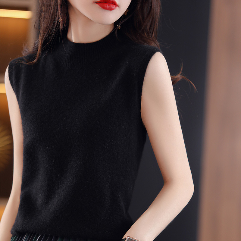 Picture of Loose Half-high Neck Knitted Vest Women's Outer Wear Autumn Sleeveless Top Black New Small Sling Summer Inner Base Shirt