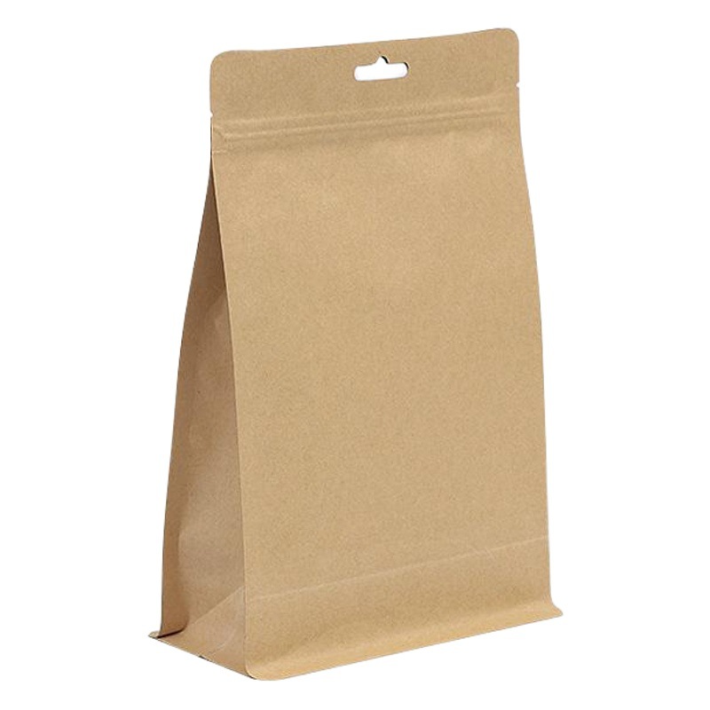 Wholesale Oil-Proof Kraft Paper Bag Nut Tea Food Packaging Bag Takeaway Packaging Eight-Sided Seal Plus Printed Logo Printable