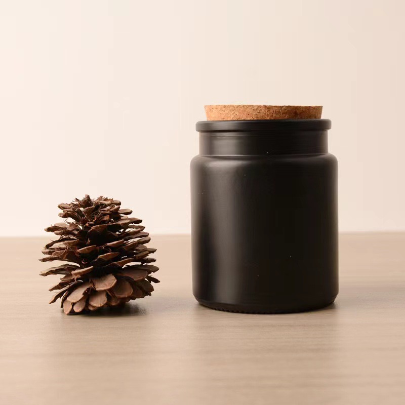 Picture of Brown Cork Scented Candle Glass Jar Handmade Glass Candle Holder Candle Jar Sealed Scented Candle Cup