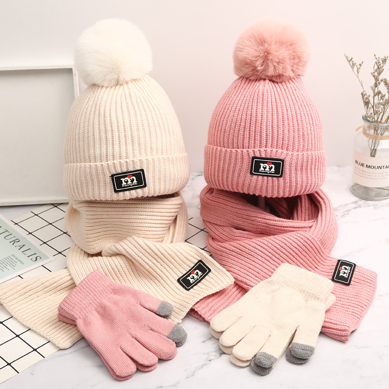 Children's Hat Scarf Gloves Three-piece Set Girls Children's Suit Winter One Boy 3 Years Old 6 Cute Princess Hat