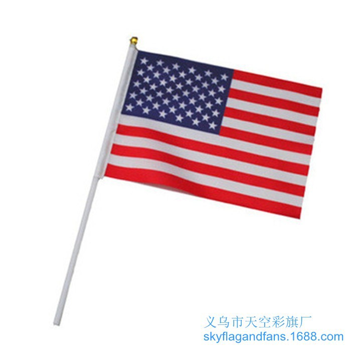 American hand flag No. 8 14x21cm hand flag in stock hand plastic flagpole ten thousand flag in stock