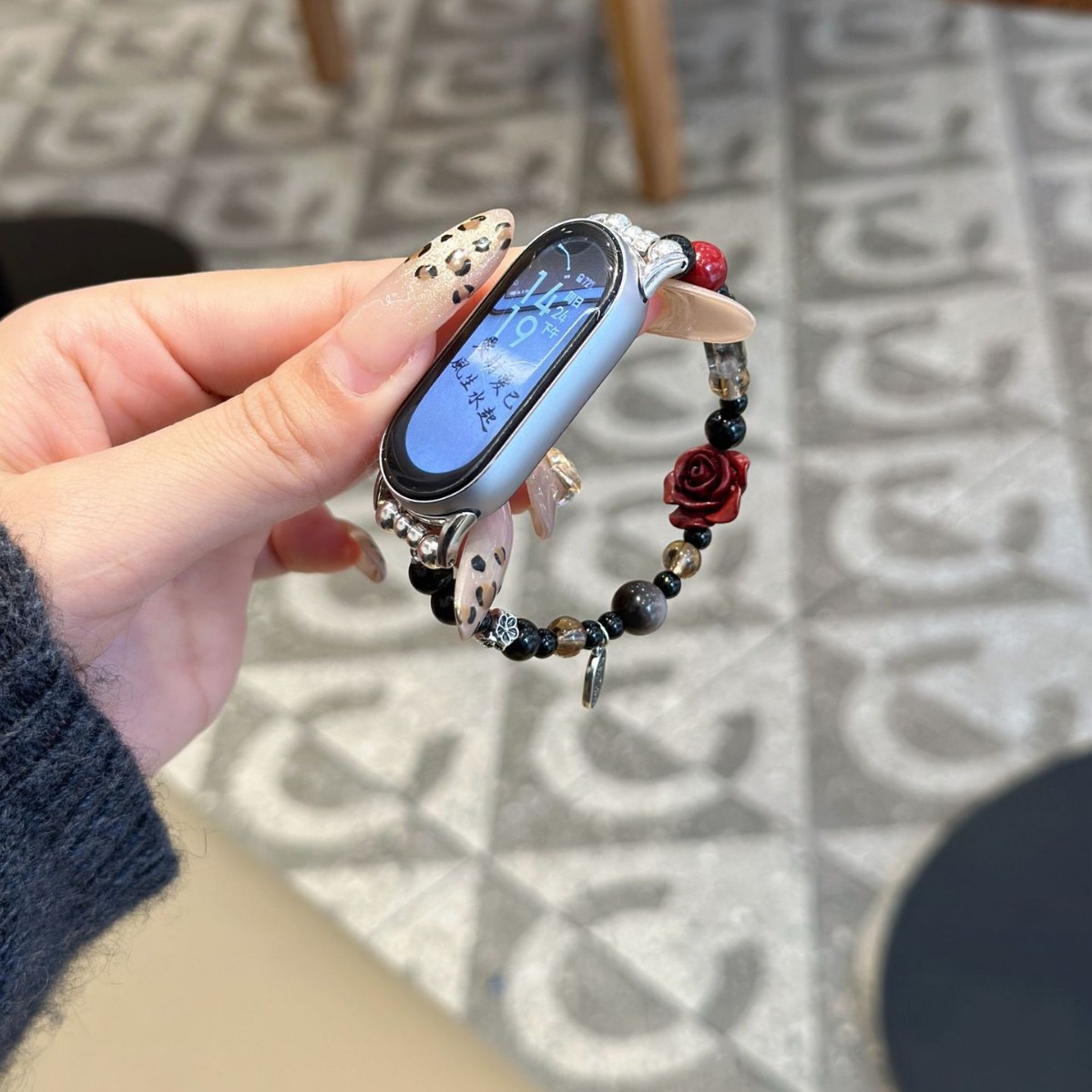 For millet bracelet 9/8 red rose Joker elastic beaded wristband strap NFC version 5/6/7 sports strap